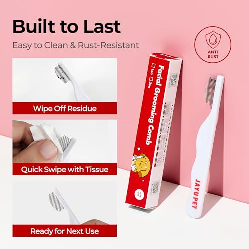 JAYU PET Facial Grooming Comb - Dog Eye Combs, Stress-free Eye Gunk Remover for Dogs & Cats, Pet Facial Brush, Cat Grooming Kit, Stainless Steel Deshedding Comb (1ea)