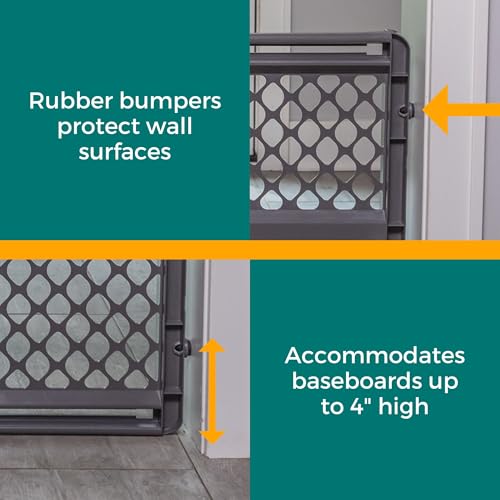 MYPET Essential Petgate: 26-42" Wide Expandable, Pressure Mounted No Tools Needed, Durable Dog Gate for Doorways, Made in USA, 26" Tall, Fieldstone Gray