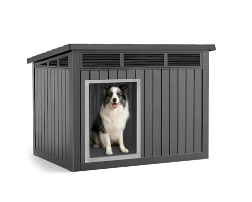 VIXZEN Dog House for Indoor and Outdoor Weatherproof Doghouse with Air Vents Elevated Floor Openable at The Top Easy to Assemble and Clean for Medium to Large (Black, (32.2"×25.12"×24.13"))