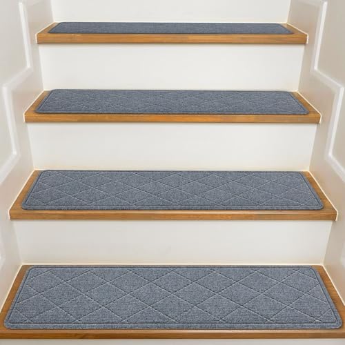 KOOTETA Stair Treads for Wooden Steps Indoor, 15 Pack 8" X 30" Non Slip Carpet Stair Treads with Reusable Adhesive for Elders and Dogs, Surface Polyester TPR Backing Stair Runner Rugs, Dark Grey