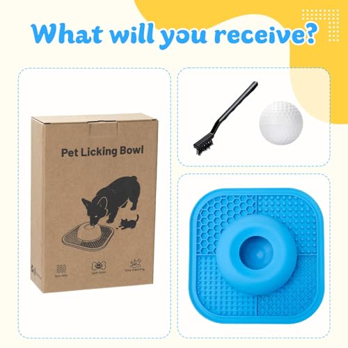 PetsHome Slow Feeder Dog Bowls & Lick Mat for Liquid and Thick Treat, Anti-Slip Dog Lick Bowl with Interactive Rolling Ball, 5/6 Cup Pup Licking Toy for Large Medium Small Dogs and Cats Blue