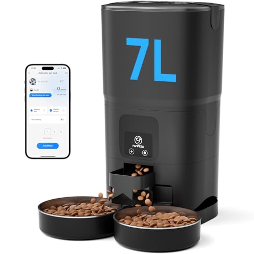 PAPIFEED Automatic Cat Feeder 2 Cats, 2.4G WiFi Cat Food Dispenser with App, 7L Slow Feeder Timed Cat Feeder for Dry Food, 10 Meals/Day, 12 Portions/Meal, Smart Pet Feeder for Small Dog