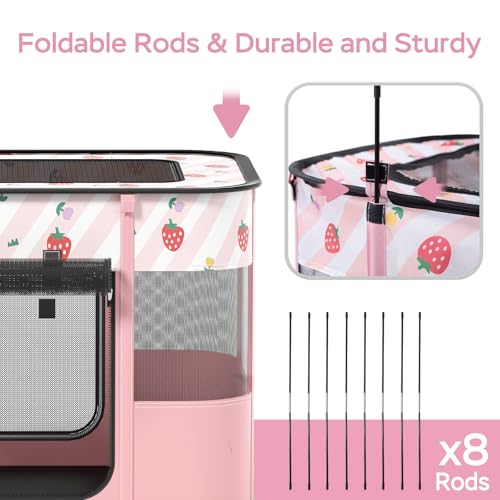 Portable Pet Cat Playpen,Cat Cages Indoor Collapsible Dog Crates Tent Kennel Playpen for Dogs Cat and Rabbit Travel Dog Playpen Indoor & Outdoor (Small（27.6" L x 21.7" W x 17.7" H）, Pink)