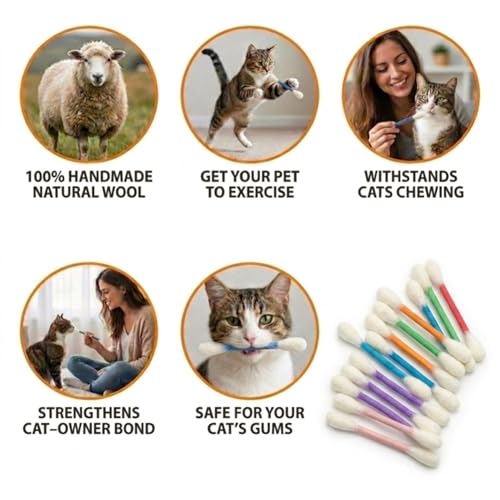 Glaciart One Swabs Cat Toys with Catnip - 6 Pk | Durable for Chew, Cute Cat Toys Interactive Kitty for Boredom, Exercise, & Play | Filled w/Organic Catnip for Anxiety & as Digestive Aid | Gift Idea