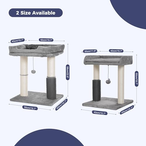 Pawfessor Cat Tree Tower for Large Cats Cat Scratching Post with 20x15.7”Wide Top Bed, Self Groomer, Thick Scratch Post [Dia=4.5”] and Danging Ball Great for Indoor Cats-Large Grey