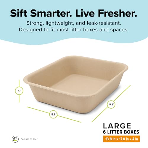 Kitty Sift Disposable Cat Litter Box Large, 6 Count, Durable Portable for Travel and Home, Eco-Friendly Disposable Litter Box Controls Odor