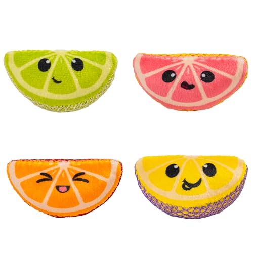 Catstages Dental Fruit Wedges 4 Pk, Soft and Textured Catnip Chew Toys That Help Clean Teeth, Multicolored