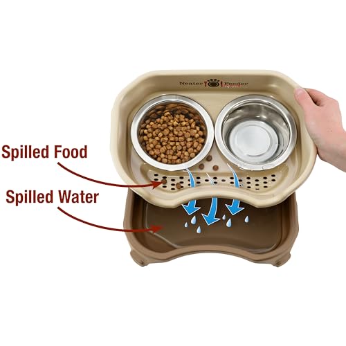 Neater Feeder Express Mess Proof Dog Bowls Elevated for Small Breeds under 15 Lb, Made in USA, No Spill Raised Dog Food Bowl Stand, Stainless Steel Food and Water Bowl Set, Feeding Station, Cappuccino