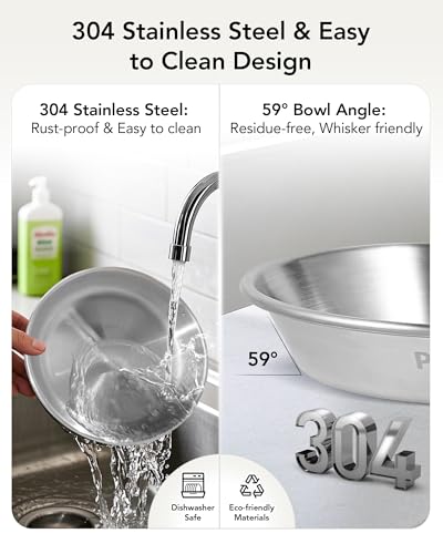 Elevated cat Bowl, 6.3" Wide Raised Stainless Steel Cat Food and Water Dishes, Small Dog Bowl, Whisker Friendly, Anti-Vomiting, Neck Stress-Free, Non-Slip Stainless Steel Stand with 4 Legs- 3Pack