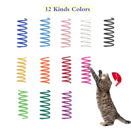 Kitys Fatch 12PCS 12Colors Cat Spring Toys for Indoor Cats, Interactive Coil Springs for Self Play, Durable Heavy Plastic Cat Spiral Spring, Hunting, Biting, Swatting Creative Kitten Toy.