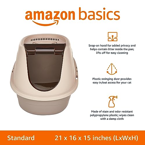 Amazon Basics No-Mess Hooded Enclosed Cat Litter Box with Odor Control and Swinging Door, Standard, 21" x 16" x 15", Multicolor