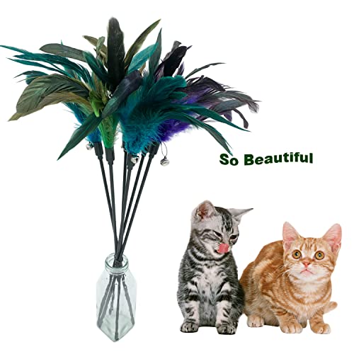 Cat Wand Toy Feather Stick Cat Toys, 8 Pieces Interactive Cat Toy Feathers Wand for Indoor Cats