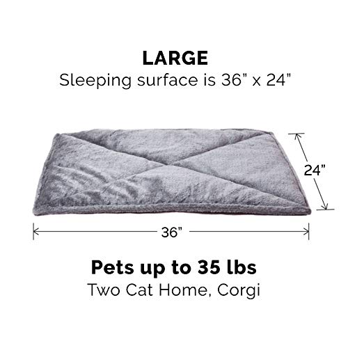 Furhaven ThermaNAP Self-Warming Cat Bed for Indoor Cats & Large/Medium Dogs, Washable & Reflects Body Heat - Quilted Faux Fur Reflective Bed Mat - Gray, Large