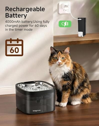 Cat Water Fountain Cordless: Battery Operated 118oz/3.5L Pet Water Fountain for Cats Indoor with Motion Sensor, Cat Drinking Fountains with Stainless Steel Tray, Ultra Quiet, Easy-to-Clean