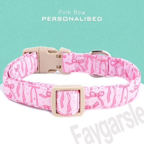 Faygarsle Cute Pink Bow Pattern Dog Collar for Summer Spring Design for Small Medium Large Dogs, M
