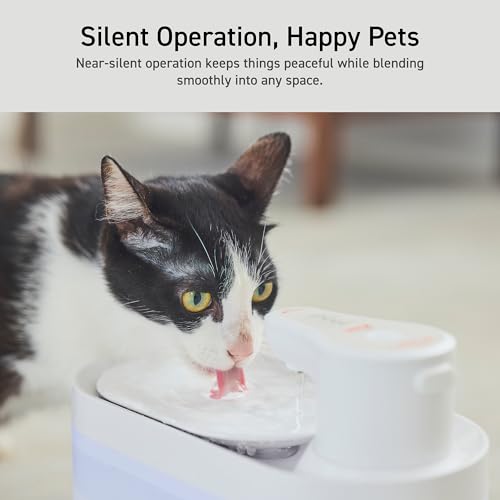 ELECOM Silent Cordless Automatic Pet Water Fountain, 2.5L Capacity, Motion Sensor & Timer Mode, Rechargeable 5200mAh Battery, 3-Layer Filtration, for Cat and Small Dog (White)