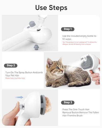 Pet Steam Brush Dog Cat 2026 New Grooming Comb for Shedding, Floating Hair, Smooth & Detangling, Gentle Cool Mist Softens Hair Reduces Static Helps Pets Who Dislike Bathing,Includes Waterless Shampoo