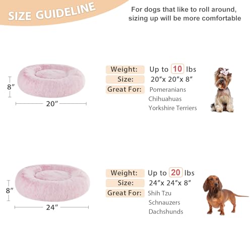 WNPETHOME Calming Dog Bed Cat Bed Donut, Faux Fur Pet Bed Self-Warming Donut Cuddler, Comfortable Round Plush Dog Beds (20 x 20 x 8 Inch, Light Pink)