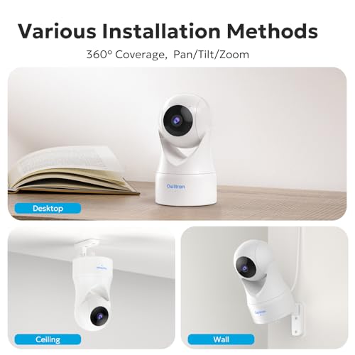 owltron Indoor Security Camera 2K, 360° Cameras for Home Security with Motion Detection, 2.4G WiFi for Baby/Pet/Nanny/Camara with Night Vision, Siren Alarm & 2-Way Audio, Compatible with Alexa