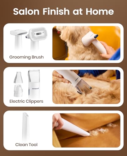 oneisall Dog Grooming Vacuum, 15000Pa Pet Vacuum Kit Shedding 99% Pet Hair, Dog Grooming Clippers with Trimmer Nail Grinder, ≤ 59dB Quiet Brush with 6 Tools, 2L Canister for Home Cleaning,Cozy SE 2
