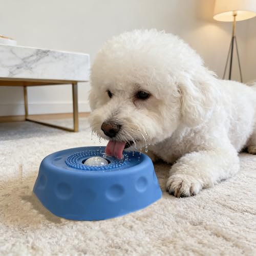 Dog Lick Bowl with Ball,Lick Ball Bowl for Dogs,Dog Licking Bowl with Rolling Ball,Slow Feeder Ball Bowl to Slow Pet Eating,Rolling Ball Dog Bowl Give Pet More Time to Enjoy Eating. (Blue-2pcs)