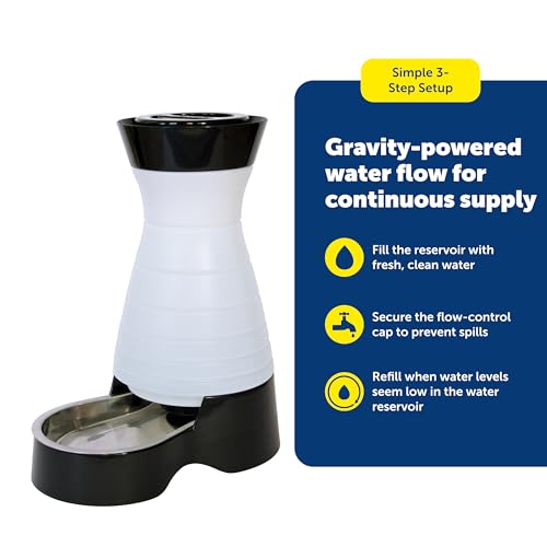 PetSafe Healthy Pet Water Station - Small, 64 oz Capacity - Gravity Pet Water Fountain, Automatic Cat Water Fountain, Dog Water Fountain, Water Dispenser - Removable Stainless Steel Bowl Included