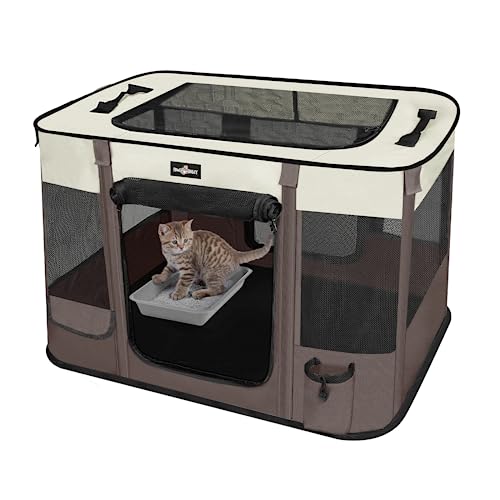 Paw Ballet Foldable Pet Kitten Playpen, Upgrade Waterproof Portable Cat Dog Playpen Kennel Tent for Small Dog Cat, Retractable Shade Cover, Indoor Outdoor Use for Small Pet.