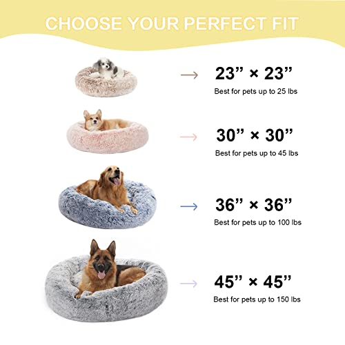 Bedfolks Calming Donut Dog Bed, 36 Inches Round Fluffy for Large Dogs, Anti-Anxiety Plush, Machine Washable (Dark Grey, Large)