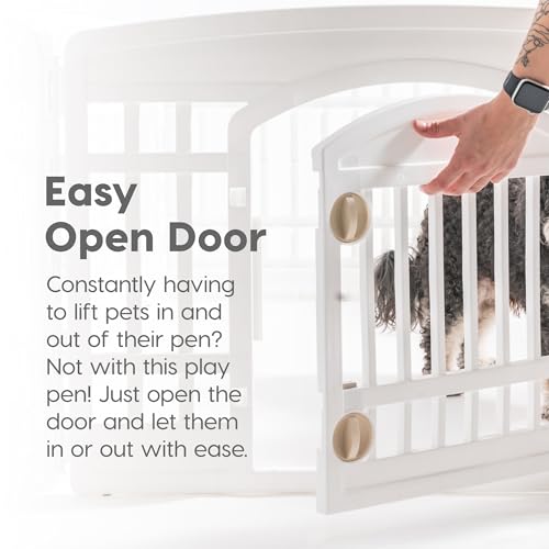 IRIS USA Dog Playpen with Door, 24” 4 Panel Pet Exercise Pen – Indoor Outdoor Puppy Play Pen, Portable Plastic Pet Fence for Small Medium Dogs, Foldable 35” x 35” x 24”, White