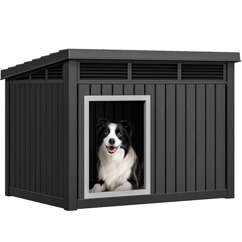 YITAHOME Dog House w/Lift-Up Sloping Roof, Waterproof and Ventilated Pet House for Indoor & Outdoor Use, Easy Assembly Dog Kennel for Small Medium Dogs, Black(32.2" L x 25.1" W x 24.1" H)