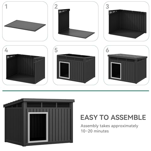 YITAHOME Dog House w/Lift-Up Sloping Roof, Waterproof and Ventilated Pet House for Indoor & Outdoor Use, Easy Assembly Dog Kennel for Small Medium Dogs, Black(32.2" L x 25.1" W x 24.1" H)