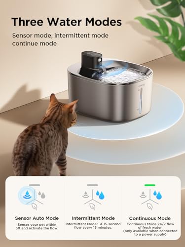 FEELNEEDY Wireless Cat Water Fountain Stainless Steel with Sensor, 4000mAh Battery Operated, 4L/135fl oz Pet Water Fountain for Cats Dogs, Ultra Quiet Cat Drinking Fountain with 2 Filters (YPD-C004S)