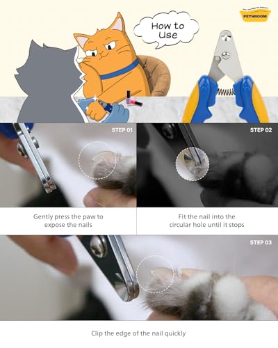 [PETHROOM] Cat Nail Clipper Trimmer for Indoor Cats with Circular Cut Hole (2mm) | Premium Sturdy Stainless Steel Blade Cat Claw | Safe, Easy, Accurate, Quiet & Fast | Avoid Overcutting