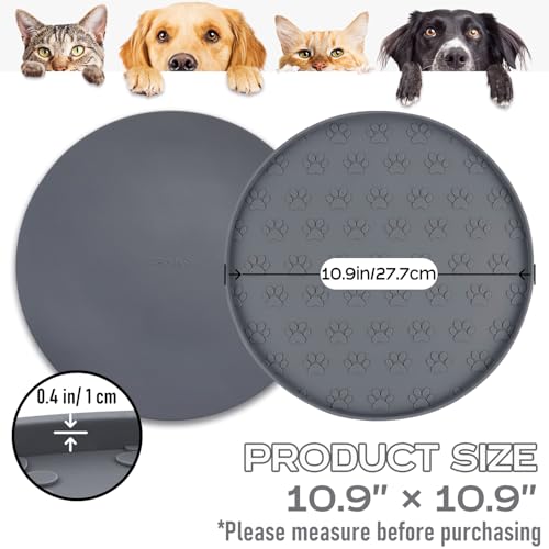 AVYDIIF Pet Feeding Mats for Food and Water, Waterproof Anti-Slip Placemats for Dog Cat Bowl, 1 Pack Silicone Pet Food Mat, Dishwasher Safe 10.9 × 10.9 (1 Pack, Grey)