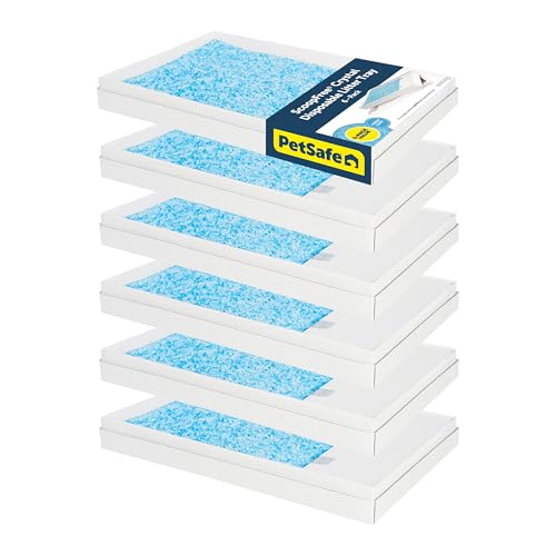 PetSafe ScoopFree Crystal Litter Tray Refills – Premium Blue Crystals, 6-Pack – Disposable Tray – Includes Leak Protection & Low Tracking Litter – Absorbs Odors on Contact
