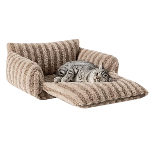Hollypet Cat Bed Fluffy Plush Multifunctional Double-Layer Machine Washable Soft Warming Kitty Pet Couch Orthopedic Nest Beds for Small Cats Kitten and Dogs up to 13lbs, Khaki(21x15x8 inch)