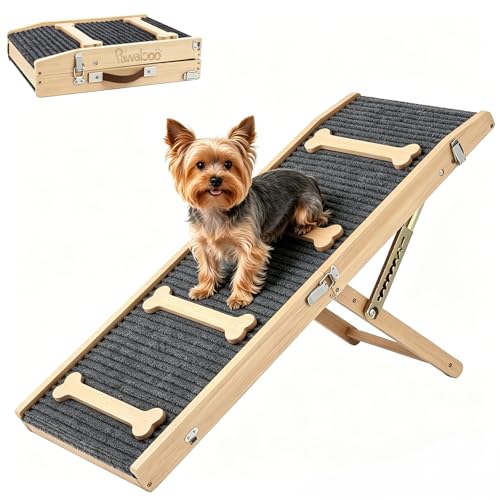 Pawaboo 2026 Upgraded Dog Ramp for Couch, Foldable Small Dog Ramp for Sofa with 7 Adjustable Heights from 2.2" to 18.5", Portable Non-Slip Pet Ramps for Couch Sofa, Wood