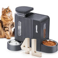 ZOMISIA Gravity Cat Food and Water Dispenser Set with 304 Stainless Steel Bowls, 2 in 1 Automatic Cat Feeder with 180 Degree Rotatable Water Bowl, Large Capacity for Puppy Kitten Rabbits, Grey