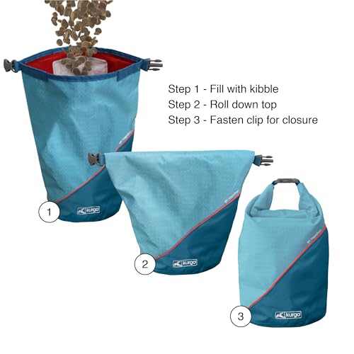 Kurgo Kibble Carrier - Portable Kibble Carrier - Compact Travel Storage - Dog Food Dry Bag - Camping Dog Storage - 5 lb Capacity - Coastal Blue