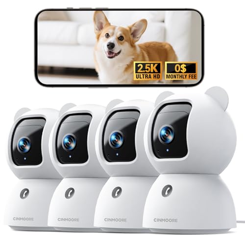 CINMOORE 2.5K Indoor Security Camera 4pack, Free AI Person/Pet/Cry Detection, 4MP Baby/Dog/Cat/Pet Camera with Phone App, Pan Tilt WiFi, Night Vision, Full Duplex Audio for Home Security