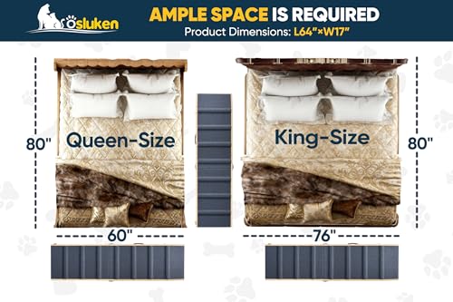 𝟐𝟎𝟐𝟔 𝐔𝐩𝐠𝐫𝐚𝐝𝐞𝐝 Dog Ramp for Bed, 64" Long Foldable Pet Ramp for Small Large Dogs, Dog Ramps for High Beds Car, High Traction with Platform 6 Adjustable Heights 24" to 30" Up to 220LBS, Wood