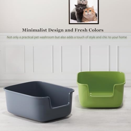 Vealind Large Cat Litter Box High Sided Entry Cat Litter Pan 50 x 40 x 22 CM, Anti-Splashing Deep Tall Cat Boxes for Indoor Cats Basics Kitty Litter Box (Grey)