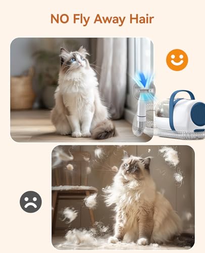 oneisall Cat Grooming Vacuum, Quiet Pet Vacuum Grooming Kit with Brush & Clippers for Hair Shedding Trimming, 6 in 1 Cat Vacuum Groomer for Pet Hair Grooming, White