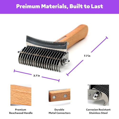 Poodoodle 2 in 1 Undercoat Rake for Dogs and Cats, Professional Grooming Brush Dematting & Shedding Comb to Remove Loose Hair, Matted Fur Efficiently, Perfect for Poodle, Doodle & All Long Haired Pets