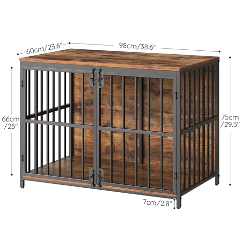 HOOBRO 38.6" Dog Crate Furniture, Wooden Dog Kennel Indoor, Heavy Duty Dog Cage for Small/Medium Dog, Decorative Side End Table, Rustic Brown and Black BF100GW03
