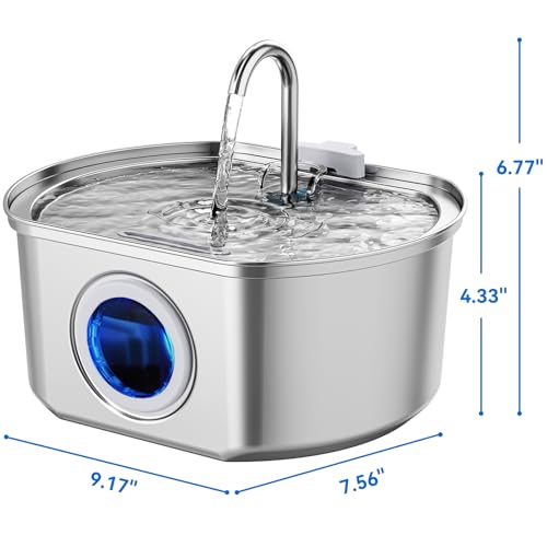 Cat Water Fountain Stainless Steel: 108oz/3.2L Cat Fountain for Drinking - Pet Water Fountain Inside - Automatic Dog Watering Dispenser Bowl - Pet Feeding & Watering Supplies - Water Level Window