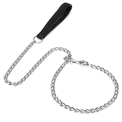 SGODA Metal Chain Heavy Duty Dog Leash, Chew Proof Dog Leash with Soft Handle for Large & Medium Size Pets Walking(4 ft. x 3.0 mm Black)
