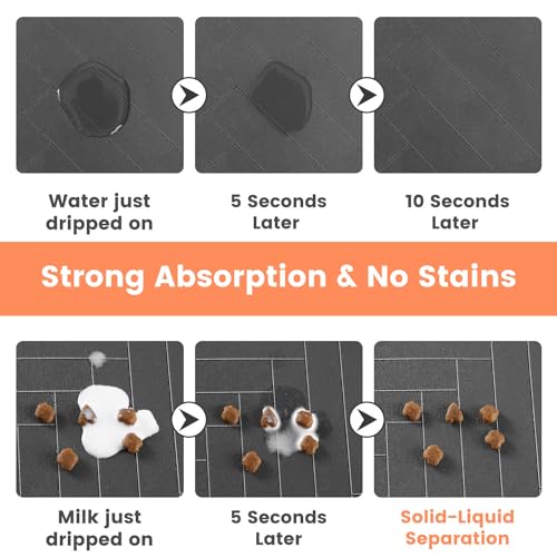 Pet Feeding Mat-Absorbent Pet Placemat for Food and Water Bowl, with Waterproof Rubber Backing, Quick Dry Water Dispenser Mat for Dog and Cat (27"x17", Striped Dark Gray)