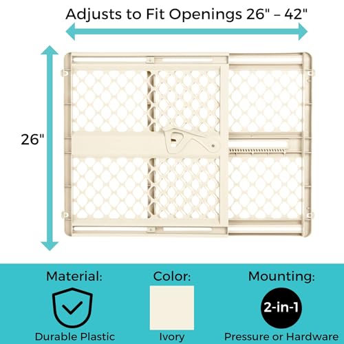 Toddleroo by North States - Supergate Ergo Baby Gate: Plastic Baby Gate for Stairs & Doorways - Adjustable Indoor Safety Gate - Made in USA - 26 to 42 Inches Wide - 26 Inches Tall - Ivory