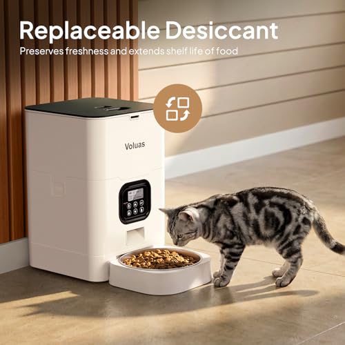 VOLUAS Automatic Cat Feeders - Timed Pet Feeder for Cats and Dogs with Dry Food Dispenser, Desiccant Bag, Programmable Portion Control, 4 Daily Meals, 10s Voice Recorder